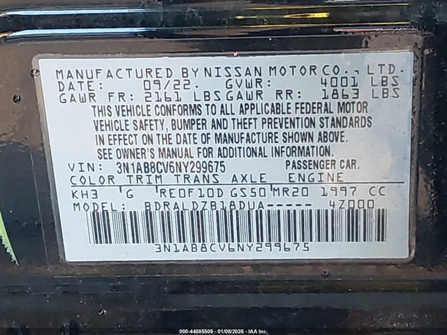 3N1AB8CV6NY299675 Nissan Sentra Sv Xtronic Cvt