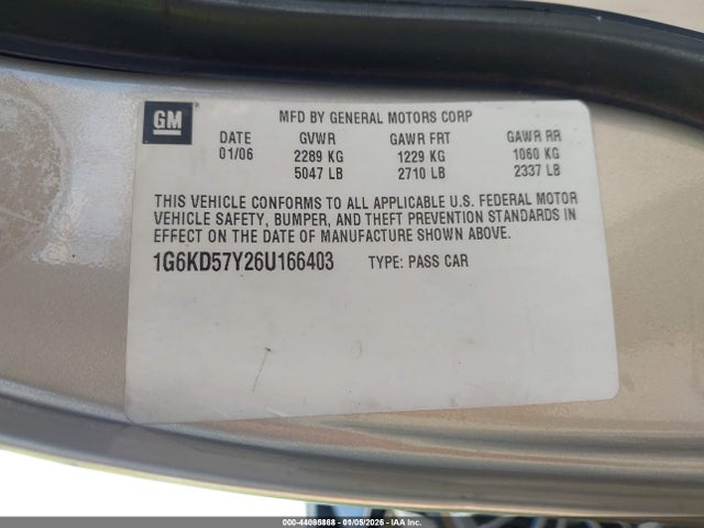 Продажа на аукционе авто 2006 Cadillac Dts Standard, vin: 1G6KD57Y26U166403, номер лота: 44085868
