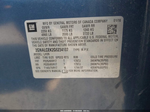 2GNALCEK2G6234107 Chevrolet EQUINOX LT