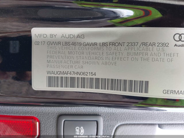 Aukcja sprzedaży 2017 Audi A4 2.0t Ultra Premium, vin: WAUGMAF47HN062154, numer aukcji: 44086040