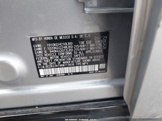 3CZRZ2H79RM773838 Honda Hr-v Awd Ex-l/awd Ex-l W/o Bsi