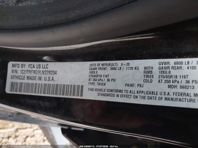 Aukcja sprzedaży 2020 Ram 1500 Big Horn  4x4 6'4 Box, vin: 1C6RRFBG9LN328204, numer aukcji: 44086113