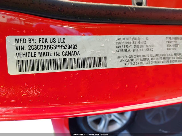 44086187 :رقم المزاد ، 2C3CDXBG3PH530493 vin ، 2023 Dodge Charger Sxt مزاد بيع