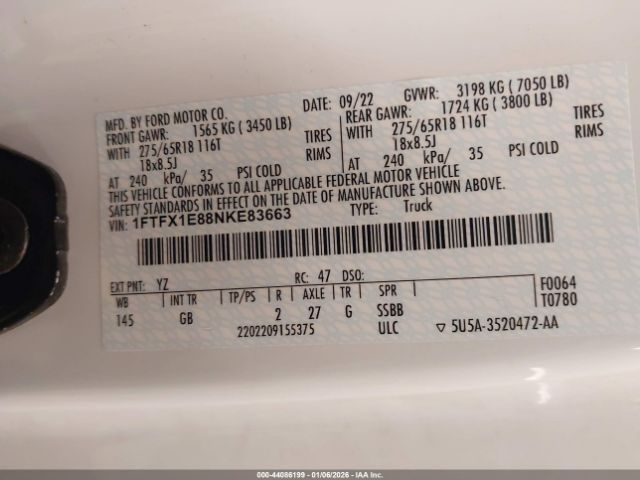 2022 FORD F-150 1FTFX1E88NKE83663 Photo 8