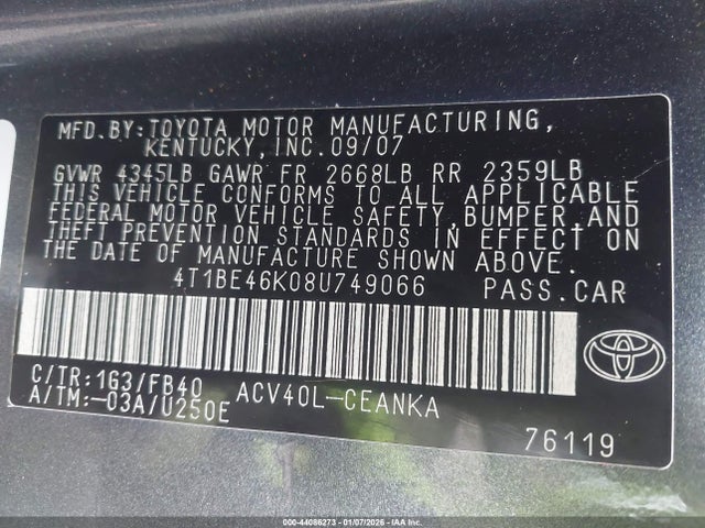 2008 TOYOTA CAMRY 4T1BE46K08U749066 Photo 8
