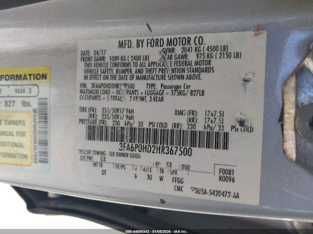 2017 FORD FUSION 3FA6P0HD2HR367500 Photo 8