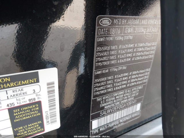 SALWV2EF0GA109141 Land Rover Range Rover Sport 5.0l V8 Supercharged Autobiography