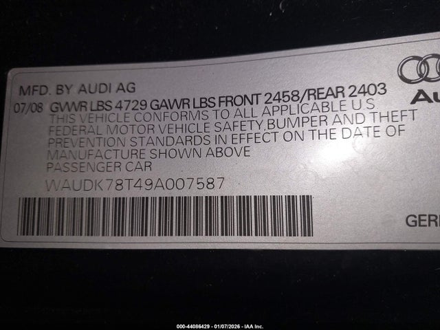 2009 AUDI A5 WAUDK78T49A007587 Photo 8