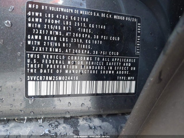 44086488 :رقم المزاد ، 3VVCR7RM2SM024416 vin ، 2025 Volkswagen Tiguan 2.0t S مزاد بيع