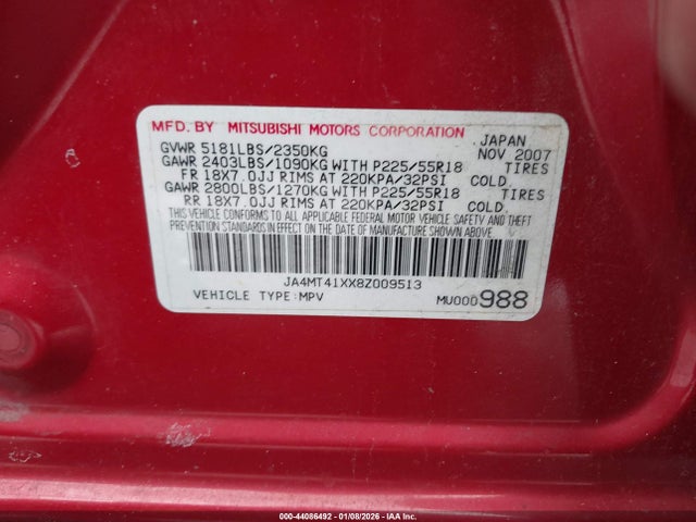 2008 MITSUBISHI OUTLANDER JA4MT41XX8Z009513 Photo 8