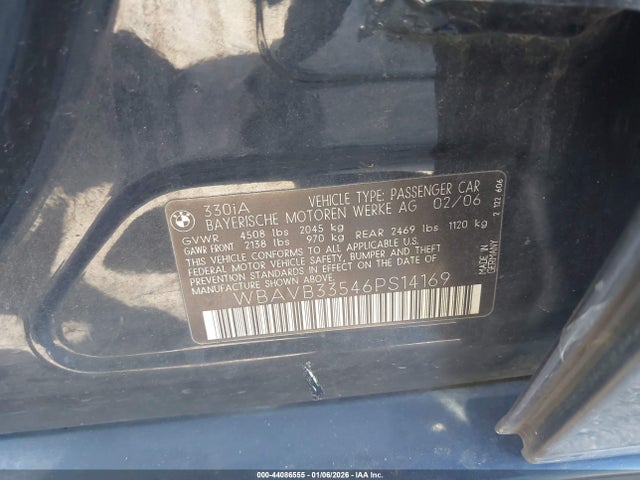 44086555 :رقم المزاد ، WBAVB33546PS14169 vin ، 2006 Bmw 330i مزاد بيع