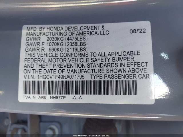 1HGCV1F49NA071795 Honda Accord Sport Special Edition