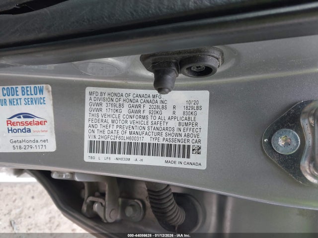 Auction sale of the 2020 Honda Civic Lx, vin: 2HGFC2F60LH600317, lot number: 44086628