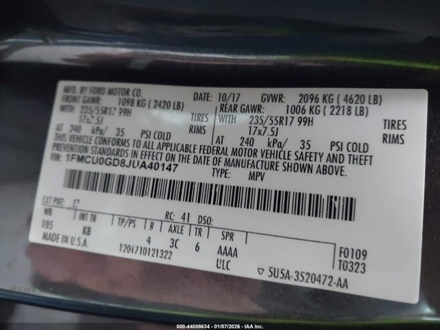 1FMCU0GD8JUA40147 Ford ESCAPE SE