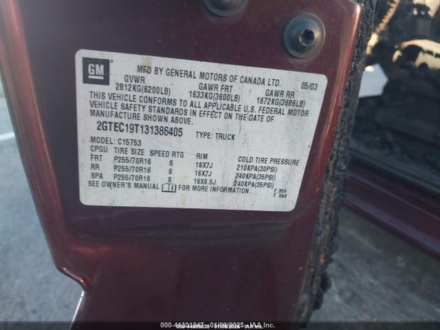 44086638 :رقم المزاد ، 2GTEC19T131386405 vin ، 2003 Gmc Sierra 1500 Sle مزاد بيع