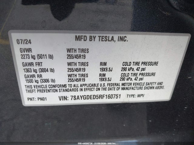 2024 TESLA MODEL Y 7SAYGDED5RF160751 Photo 8