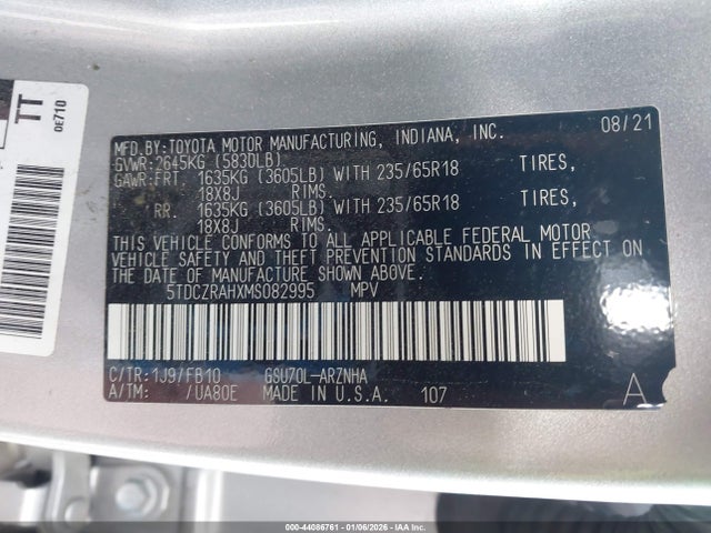 Toyota Highlander L 2021 5TDCZRAHXMS082995 Image 9