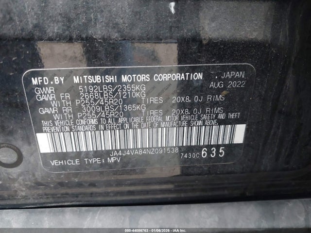2022 MITSUBISHI OUTLANDER JA4J4VA84NZ091538 Photo 8