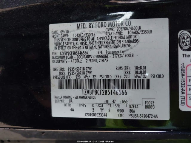 2011 FORD MUSTANG 1ZVBP8CF2B5146566 Photo 8