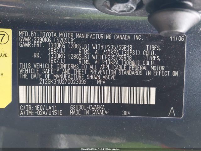 2007 LEXUS RX 350 2T2GK31U27C023092 Photo 8