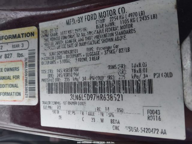 2017 LINCOLN MKZ 3LN6L5D97HR638521 Photo 8