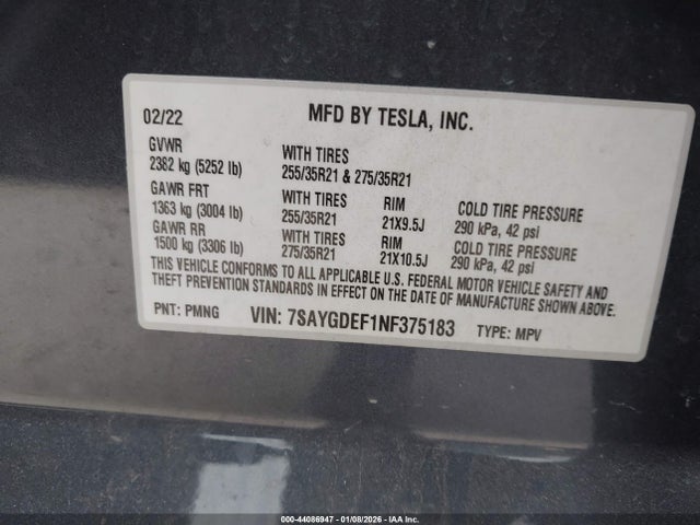 2022 TESLA MODEL Y 7SAYGDEF1NF375183 Photo 8