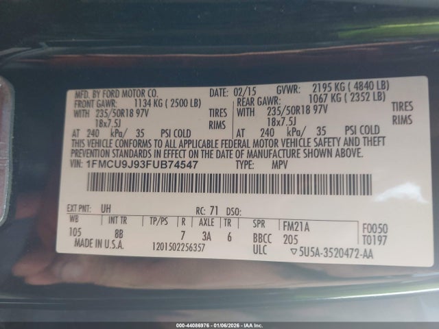 1FMCU9J93FUB74547 Ford Escape