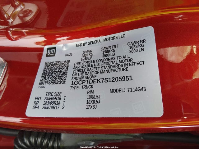 1GCPTDEK7S1205951 Chevrolet Colorado 4wd Z71