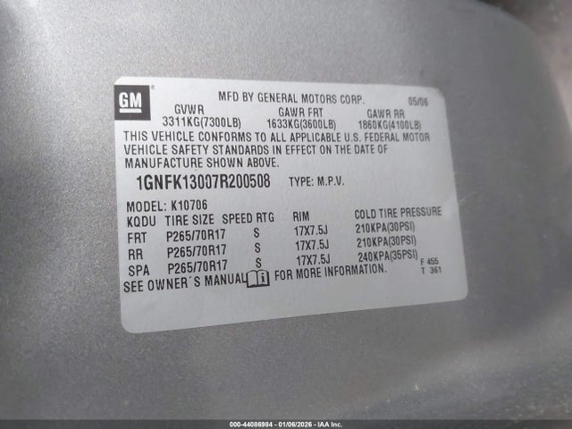 2007 CHEVROLET TAHOE 1GNFK13007R200508 Photo 8