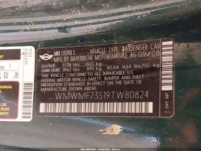 2009 MINI COOPER S WMWMF73519TW80824 Photo 8