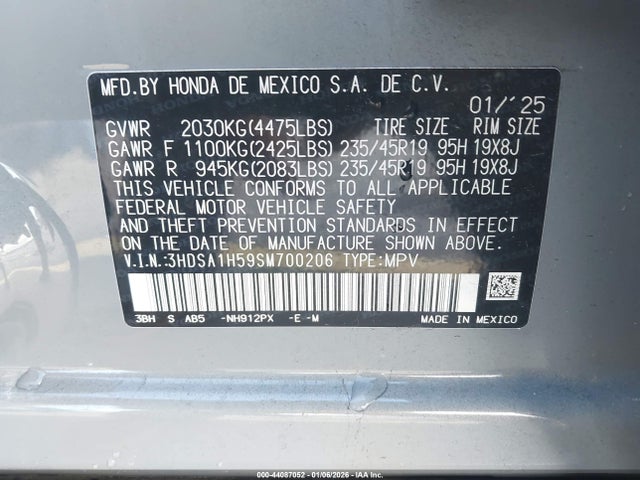 2025 Acura Adx A-spec მანქანა იყიდება აუქციონზე, vin: 3HDSA1H59SM700206, აუქციონის ნომერი: 44087052