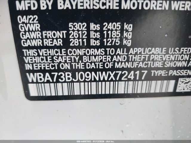 Продаж на аукціоні авто 2022 Bmw 540 I Xdrive, vin: WBA73BJ09NWX72417, номер лоту: 44087053