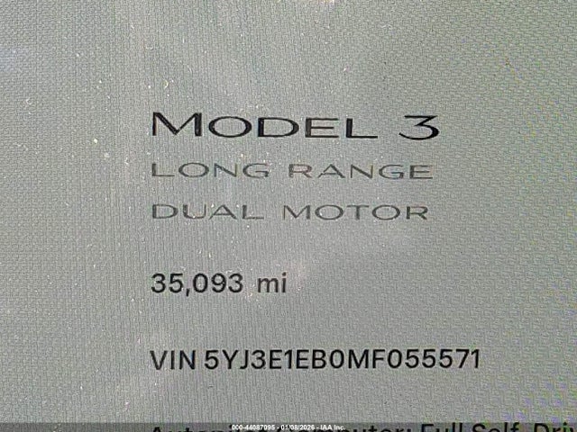 5YJ3E1EB0MF055571 Tesla Model 3 Long Range Dual Motor All-wheel Drive