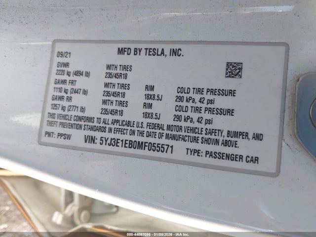 2021 TESLA MODEL 3 5YJ3E1EB0MF055571 Photo 8