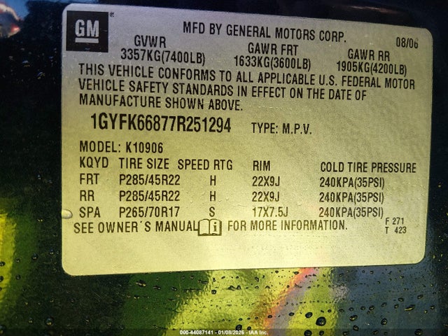 2007 CADILLAC ESCALADE ESV 1GYFK66877R251294 Photo 8