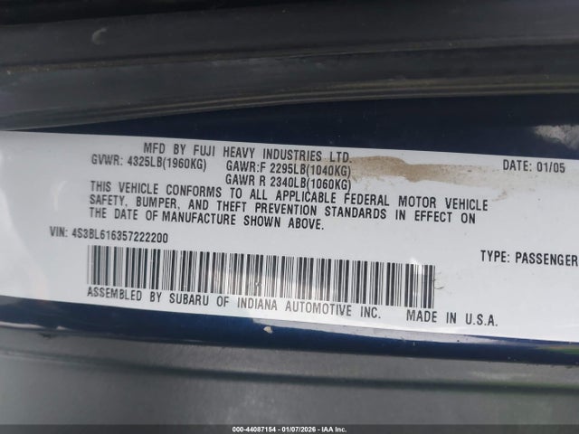 Продаж на аукціоні авто 2005 Subaru Legacy 2.5i, vin: 4S3BL616357222200, номер лоту: 44087154