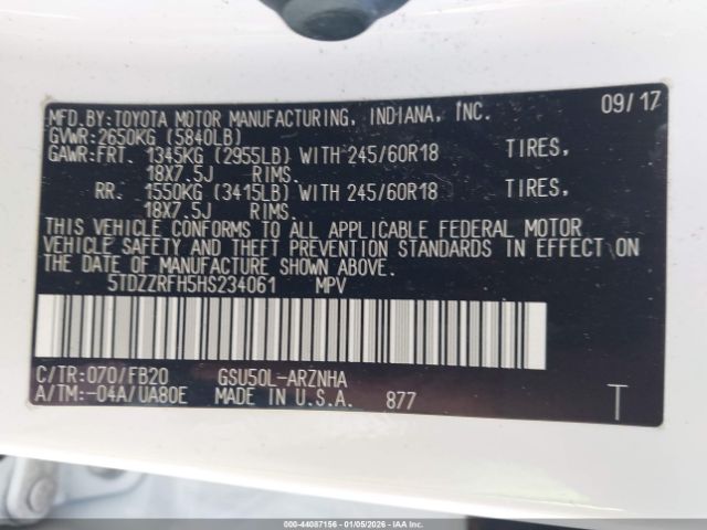 2017 TOYOTA HIGHLANDER 5TDZZRFH5HS234061 Photo 8