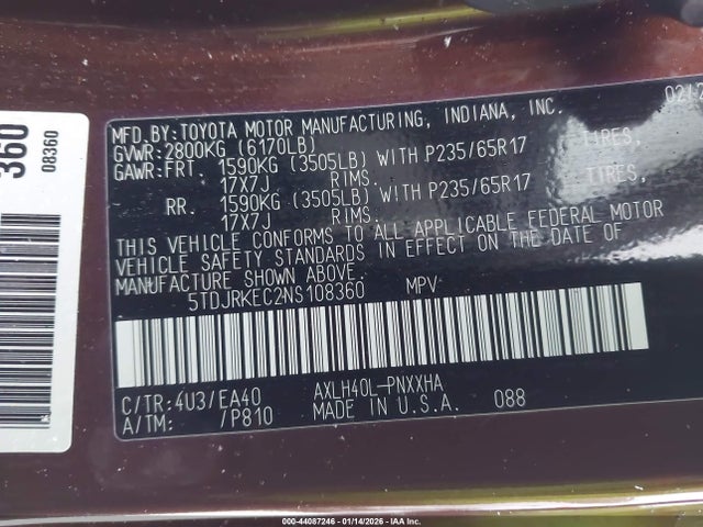 2022 TOYOTA SIENNA 5TDJRKEC2NS108360 Photo 8