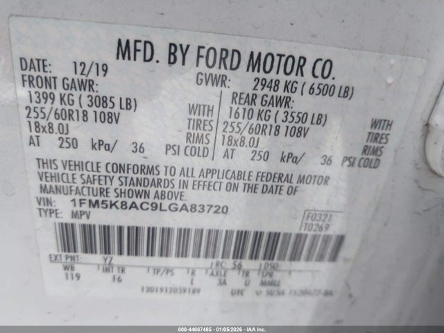 1FM5K8AC9LGA83720 Ford Police Interceptor Utility