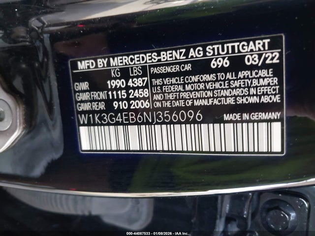 Aukcja sprzedaży 2022 Mercedes-benz A 220, vin: W1K3G4EB6NJ356096, numer aukcji: 44087533
