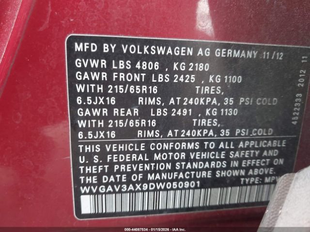 2013 VOLKSWAGEN TIGUAN WVGAV3AX9DW050901 Photo 8