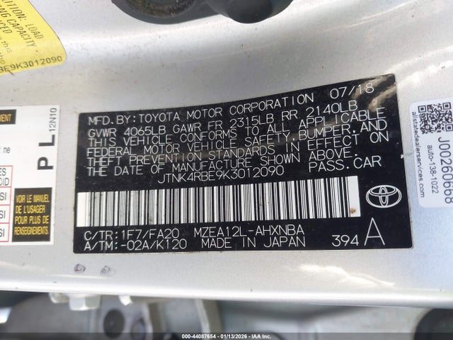 2019 TOYOTA COROLLA JTNK4RBE9K3012090 Photo 8