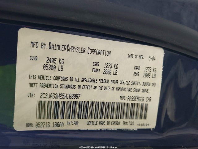 Auction sale of the 2005 Chrysler 300c, vin: 2C3JA63H25H168087, lot number: 44087694