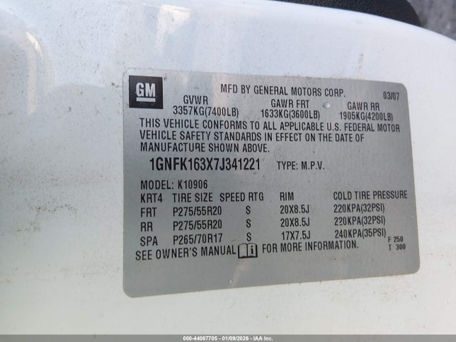 2007 CHEVROLET SUBURBAN 1500 1GNFK163X7J341221 Photo 8