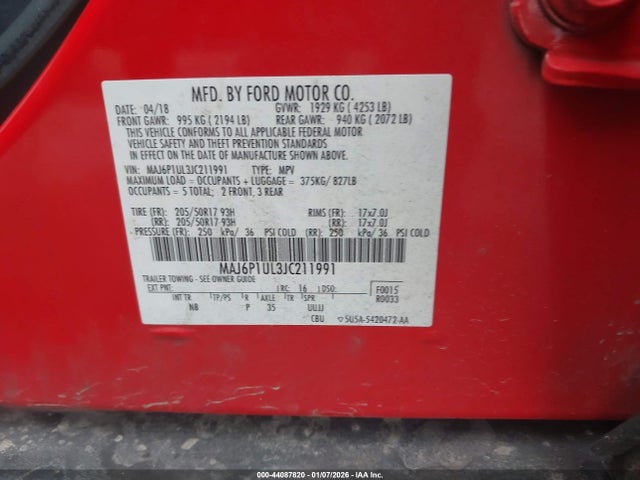 MAJ6P1UL3JC211991 Ford Ecosport Se