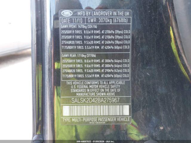 2011 LAND ROVER RANGE ROVER SPORT SALSK2D42BA275967 Photo 8