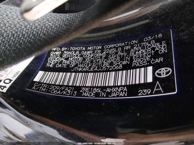 Aukcja sprzedaży 2018 Toyota Corolla Im, vin: JTNKARJE4JJ572068, numer aukcji: 44087855