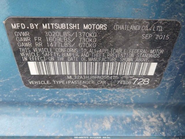 Aukcja sprzedaży 2015 Mitsubishi Mirage De, vin: ML32A3HJ8FH056415, numer aukcji: 44087870