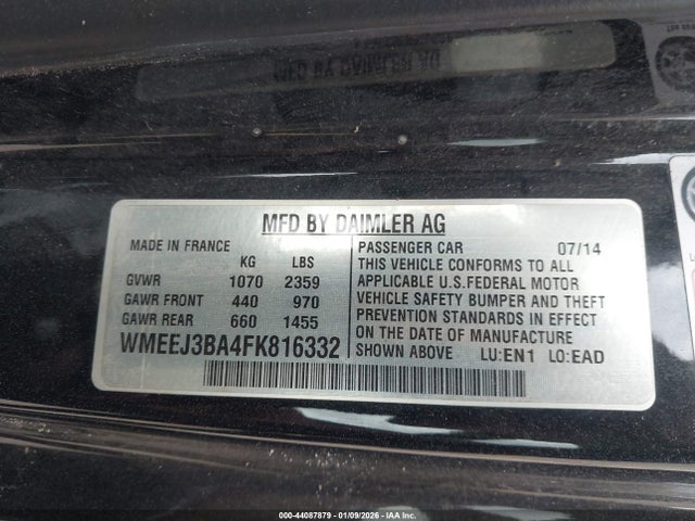 44087879 :رقم المزاد ، WMEEJ3BA4FK816332 vin ، 2015 Smart Fortwo Passion مزاد بيع
