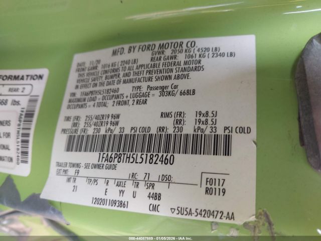 2020 FORD MUSTANG 1FA6P8TH5L5182460 Photo 8